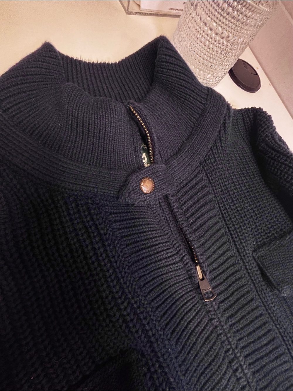 Roots Canada Navy Blue Ribbed Full-Zip Sweater with Pockets with Flaw - Picture 4 of 5